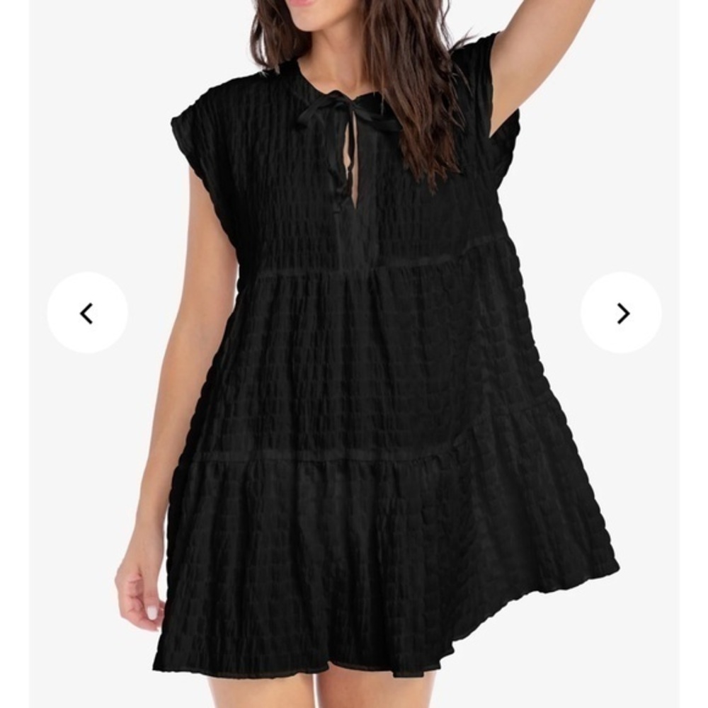 Robin Piccone Black Babydoll Mini Dress with Flutter Sleeves
